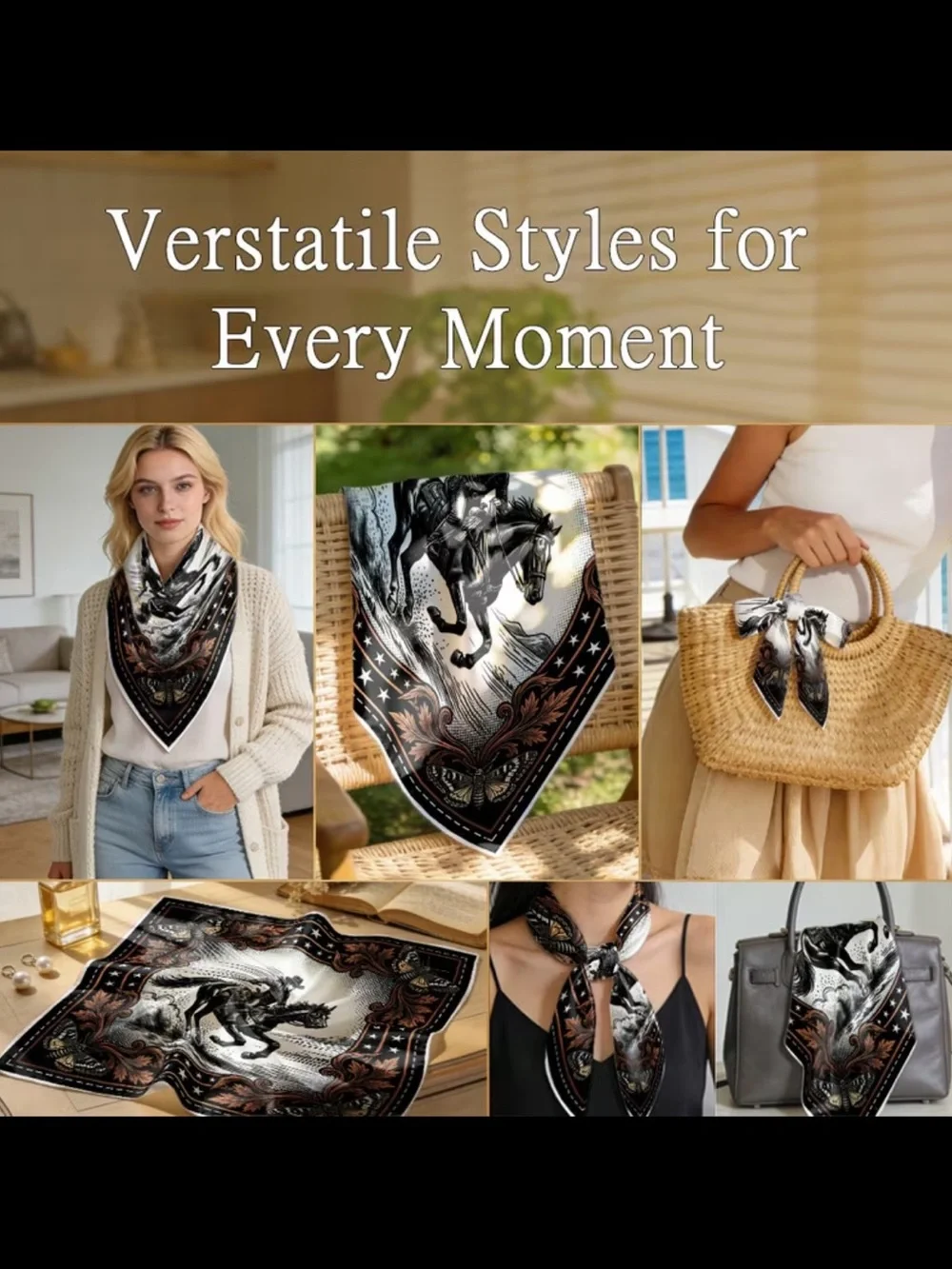 Black & Brown Western Cowboy Print Scarf - Men's Accessory